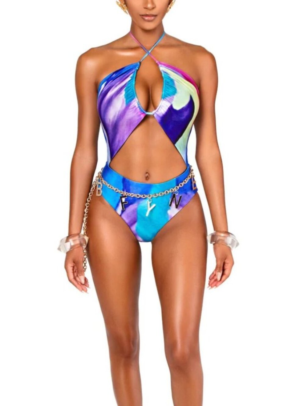 New! BFYNE Watercolor Print Lydia One-Piece Swimsuit Size Medium 9087
